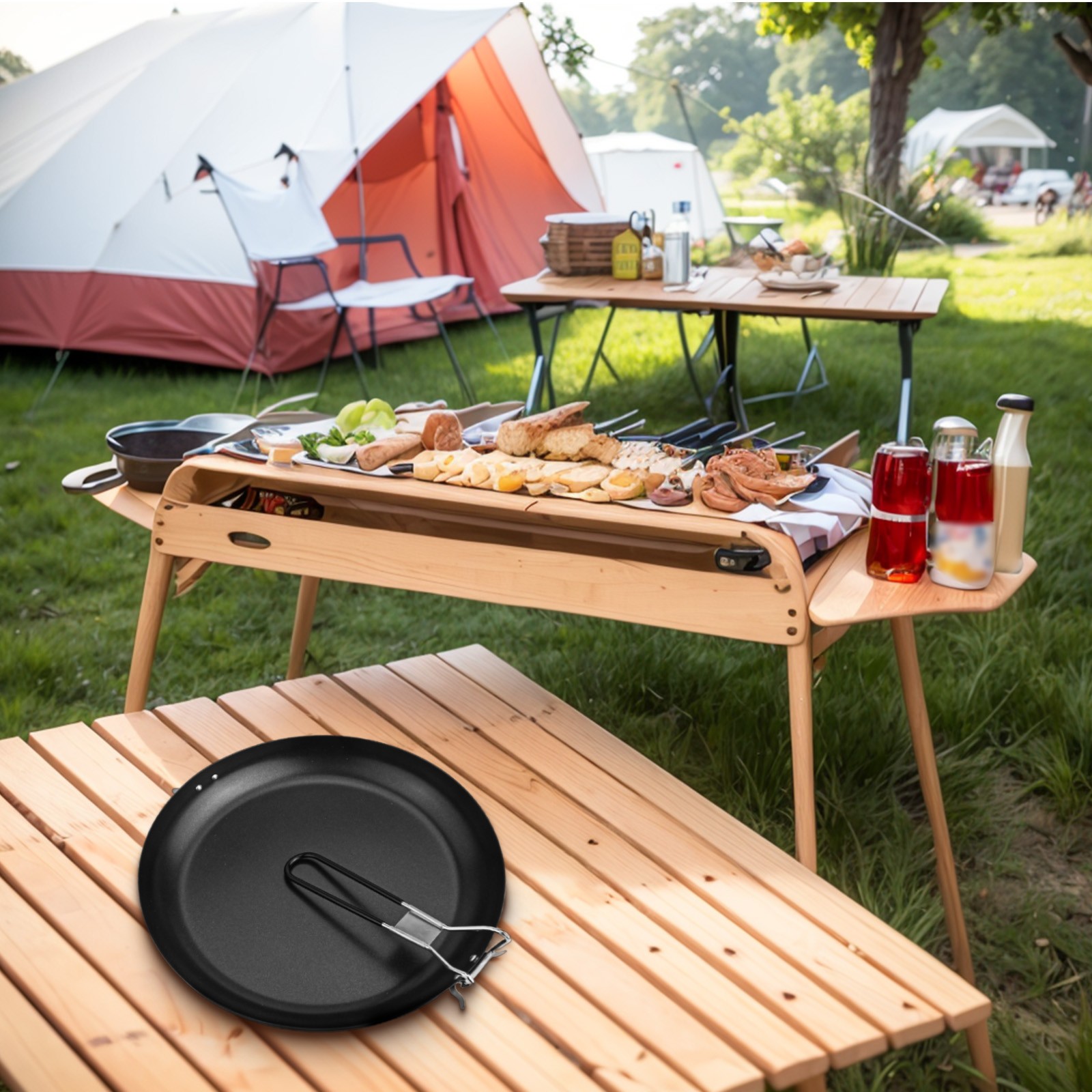 Antihaft Bratpfanne mit klappbarem Griff perfekt für Outdoor Camping Kochgeschi - Bild 26 von 36