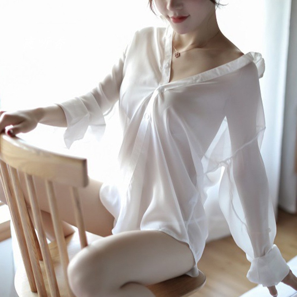 Séduisant pyjama transparent femme petit ami chemise en ligne vêtements de nuit lingeri