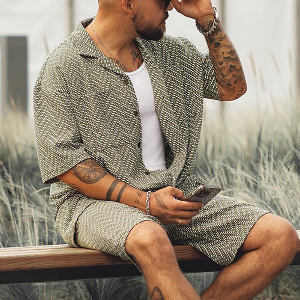 Feiertagsverschleiß Herren -Urlaubs -Outfit Gestreiftes Muster Leichte Dehnung - Bild 19 von 72