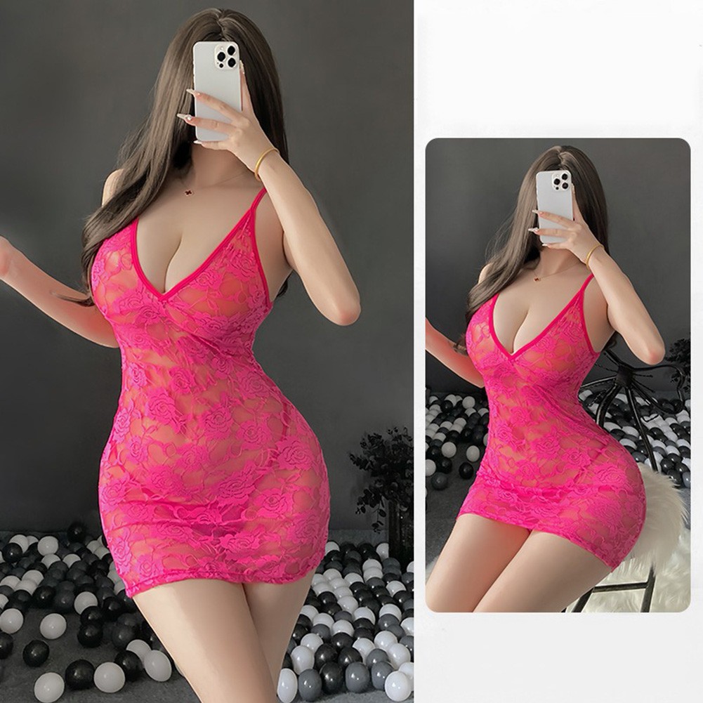 Lace See Through Suspender Dress Thong Set for Women Hot Girl Slim and Sexy - Picture 16 of 24