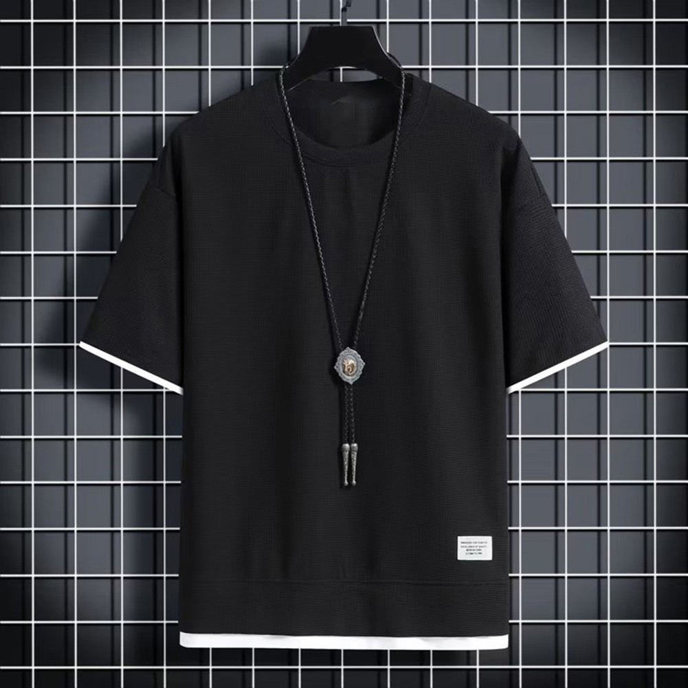 Simple Streetwear Men's Short Sleeve T shirt Loose Fit Solid Color Casual - Picture 13 of 17