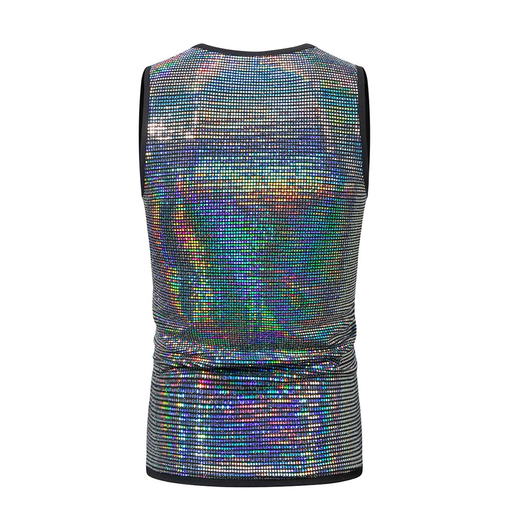 Fashion Tops Nightclub Glitter Sleeveless Shirt Summer Wear Casual Style O Neck - Picture 14 of 22