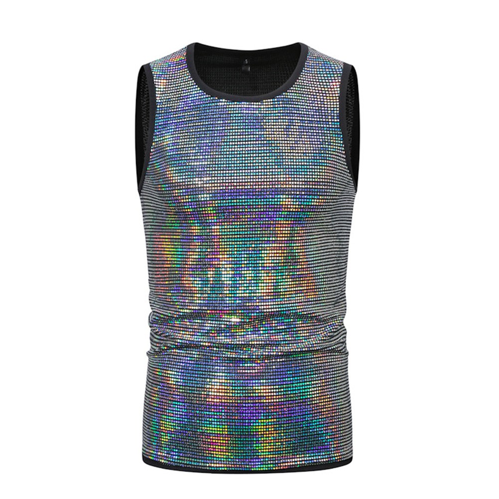 Fashion Tops Nightclub Glitter Sleeveless Shirt Summer Wear Casual Style O Neck - Picture 13 of 22