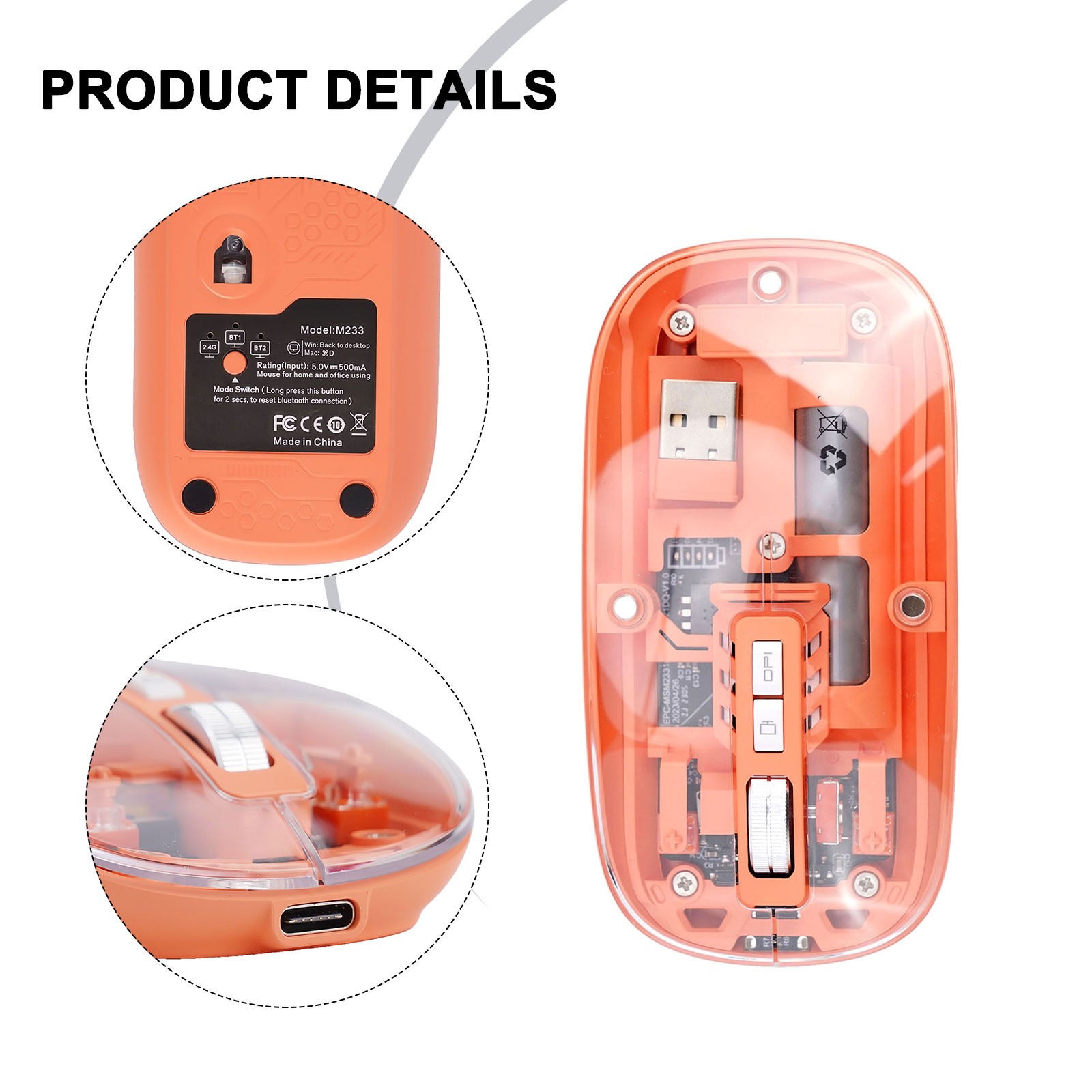 Precision 2400DPI verstellbare USB-Maus mit stilvollem transparentem Design - Bild 22 von 63