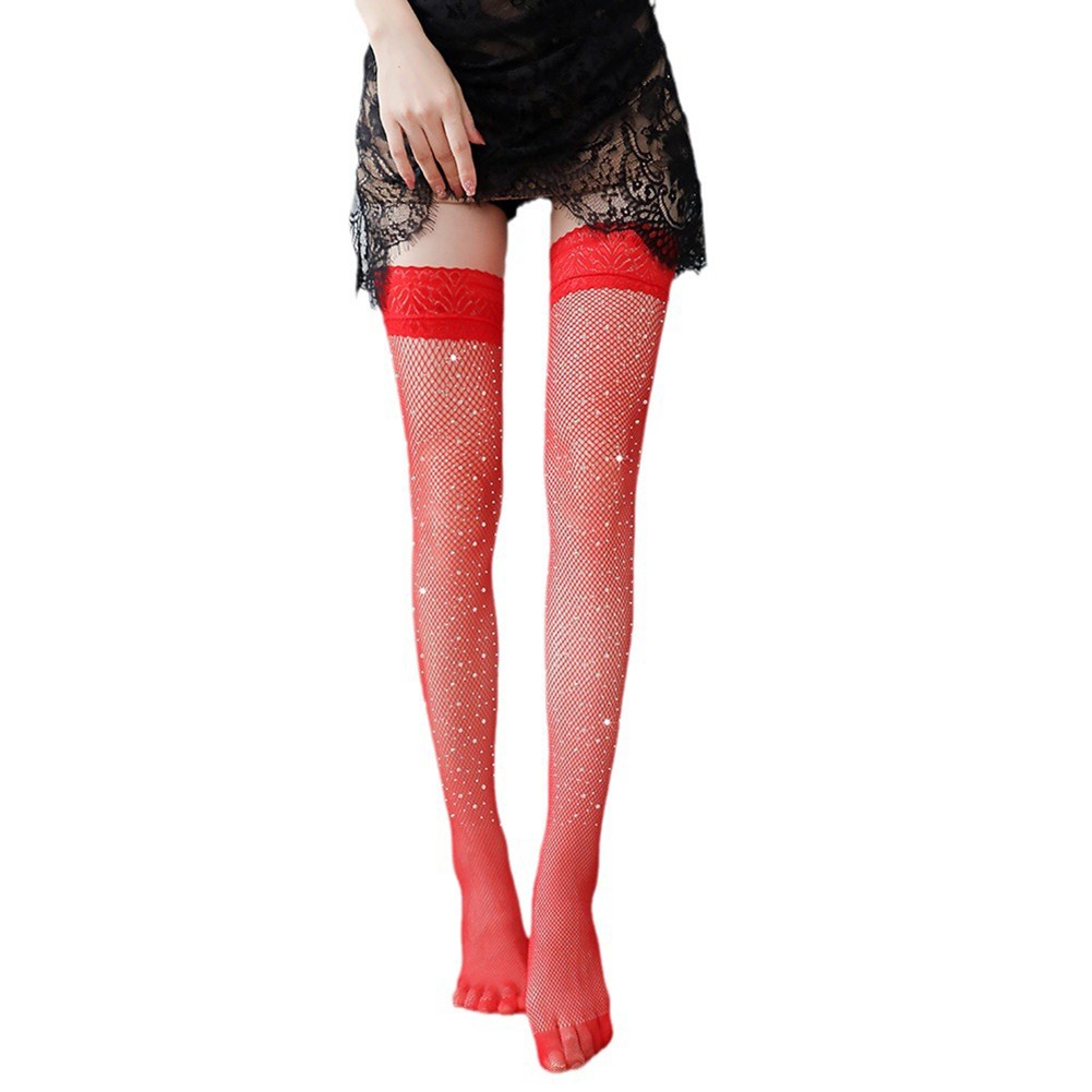 Stylische Strass Glitzer Overknee Strümpfe in schimmernder Netzspitze - Bild 21 von 32