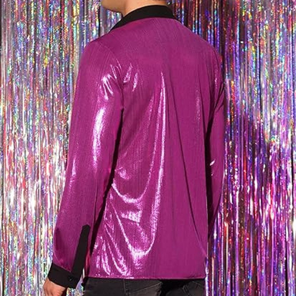 Mens Shiny Night Club Party Shirt Slim Fit Button Down Tops Modern Design - Picture 17 of 17