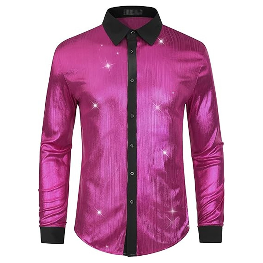 Mens Shiny Night Club Party Shirt Slim Fit Button Down Tops Modern Design - Picture 15 of 17