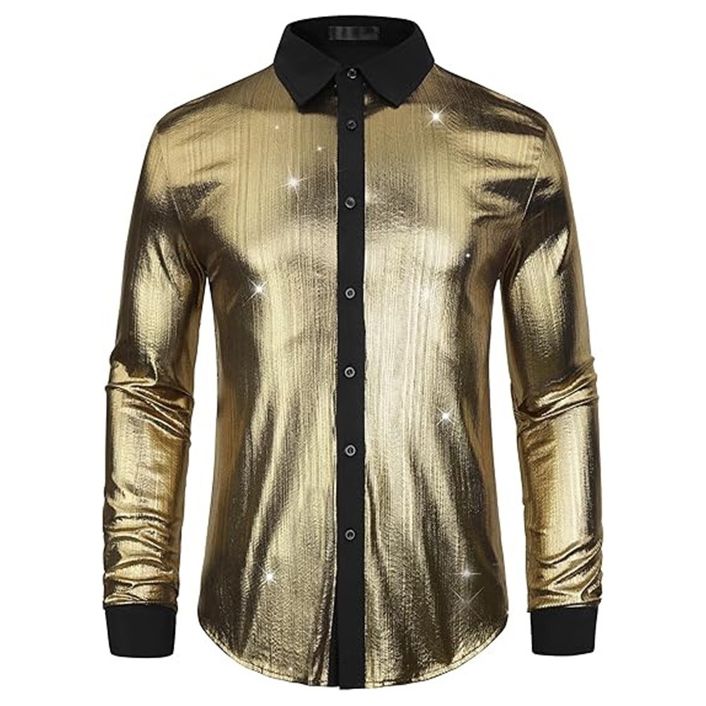 Mens Shiny Night Club Party Shirt Slim Fit Button Down Tops Modern Design - Picture 12 of 17