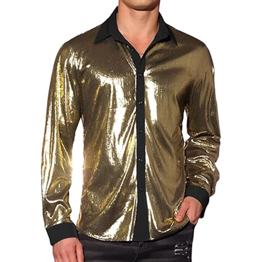 Mens Shiny Night Club Party Shirt Slim Fit Button Down Tops Modern Design - Picture 13 of 17