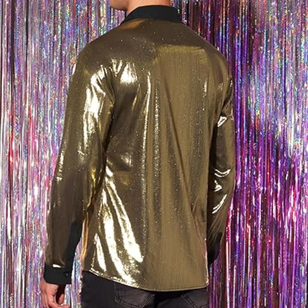 Mens Shiny Night Club Party Shirt Slim Fit Button Down Tops Modern Design - Picture 14 of 17