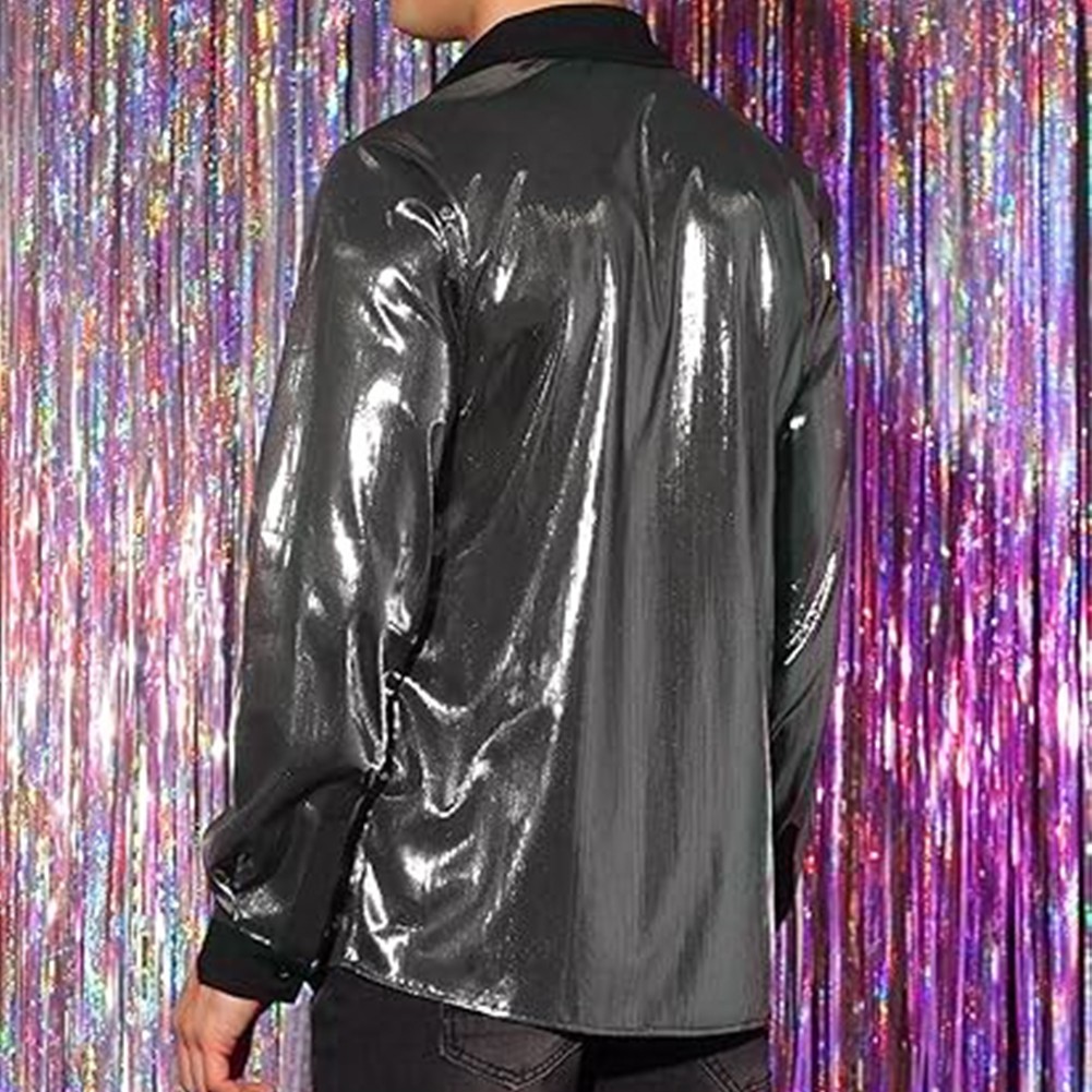 Mens Shiny Night Club Party Shirt Slim Fit Button Down Tops Modern Design - Picture 11 of 17