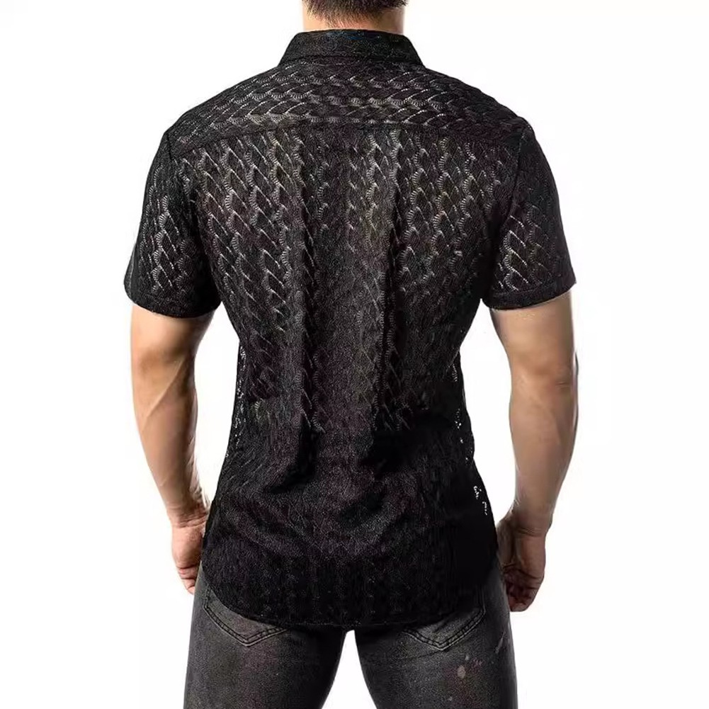 Soldes Pour boîte de nuit homme chemises été tissu polyester longueur régulière co