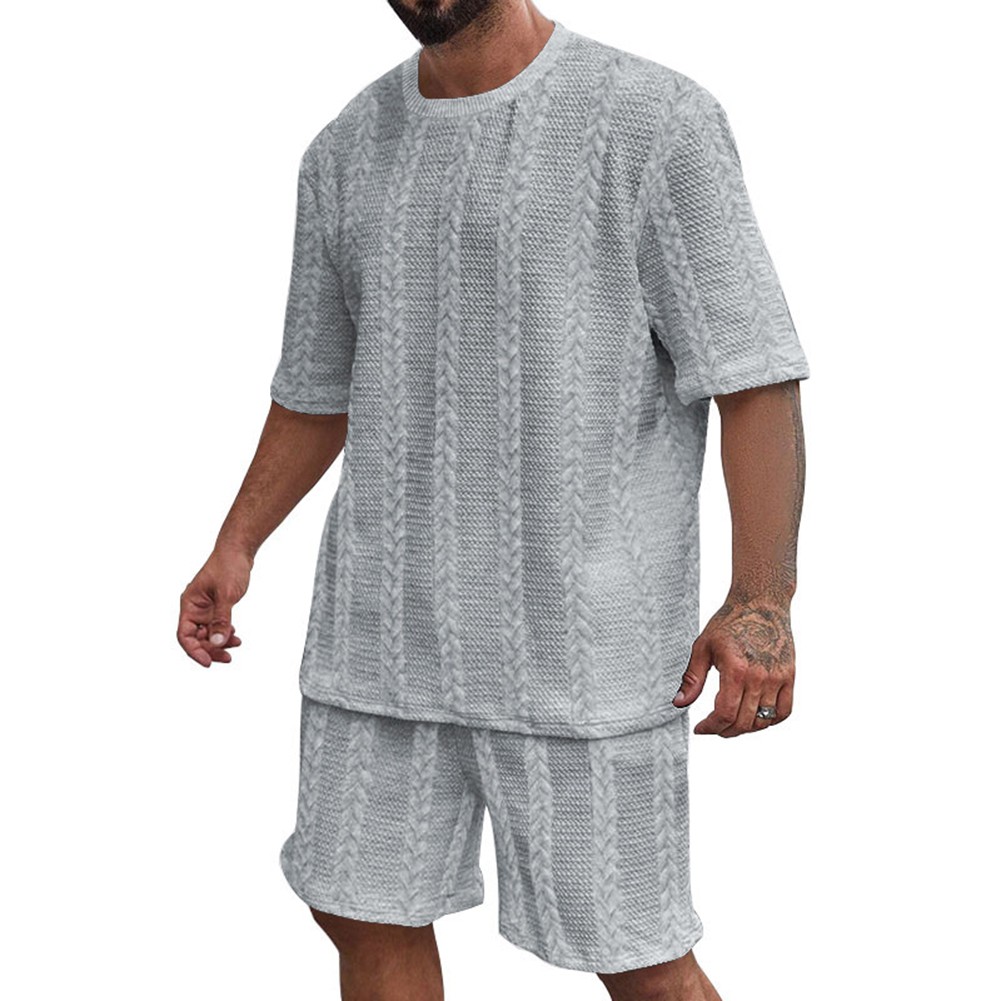 Fashionable Men's Sporty Knitted Set with Short Sleeve T Shirts and Shorts - Picture 16 of 84