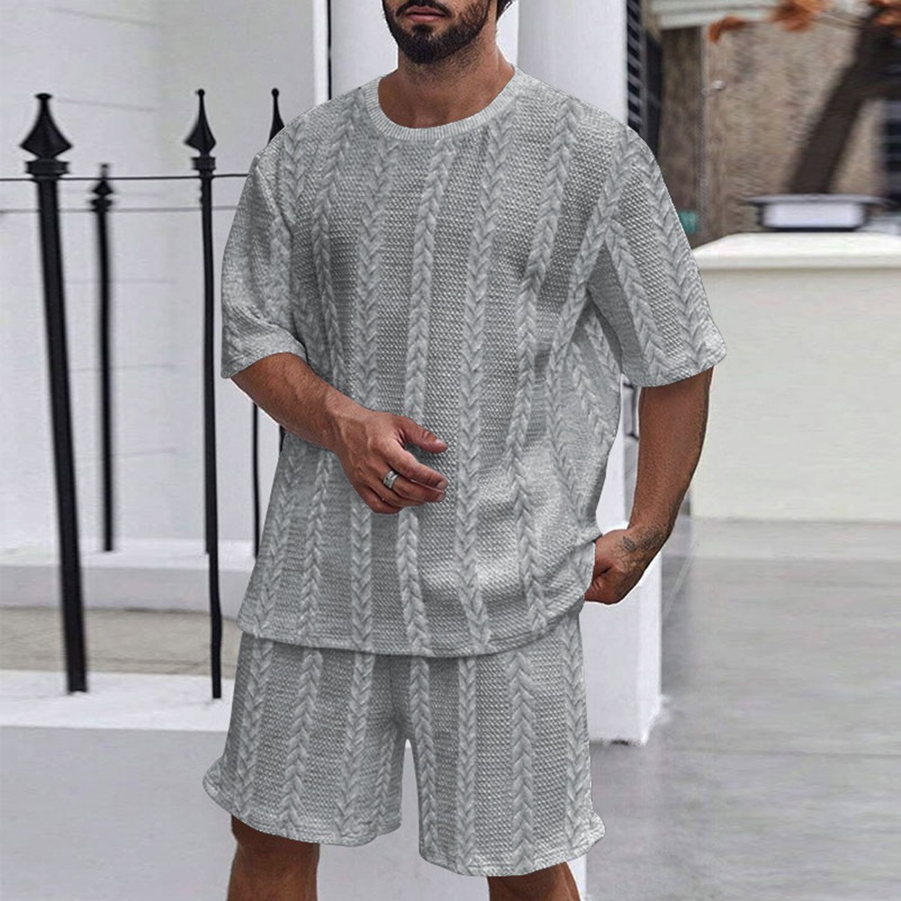 Fashionable Men's Sporty Knitted Set with Short Sleeve T Shirts and Shorts - Picture 13 of 84