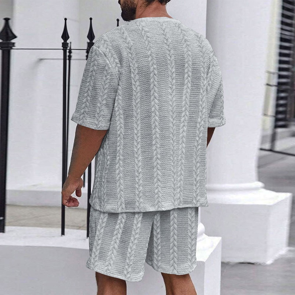 Fashionable Men's Sporty Knitted Set with Short Sleeve T Shirts and Shorts - Picture 15 of 84