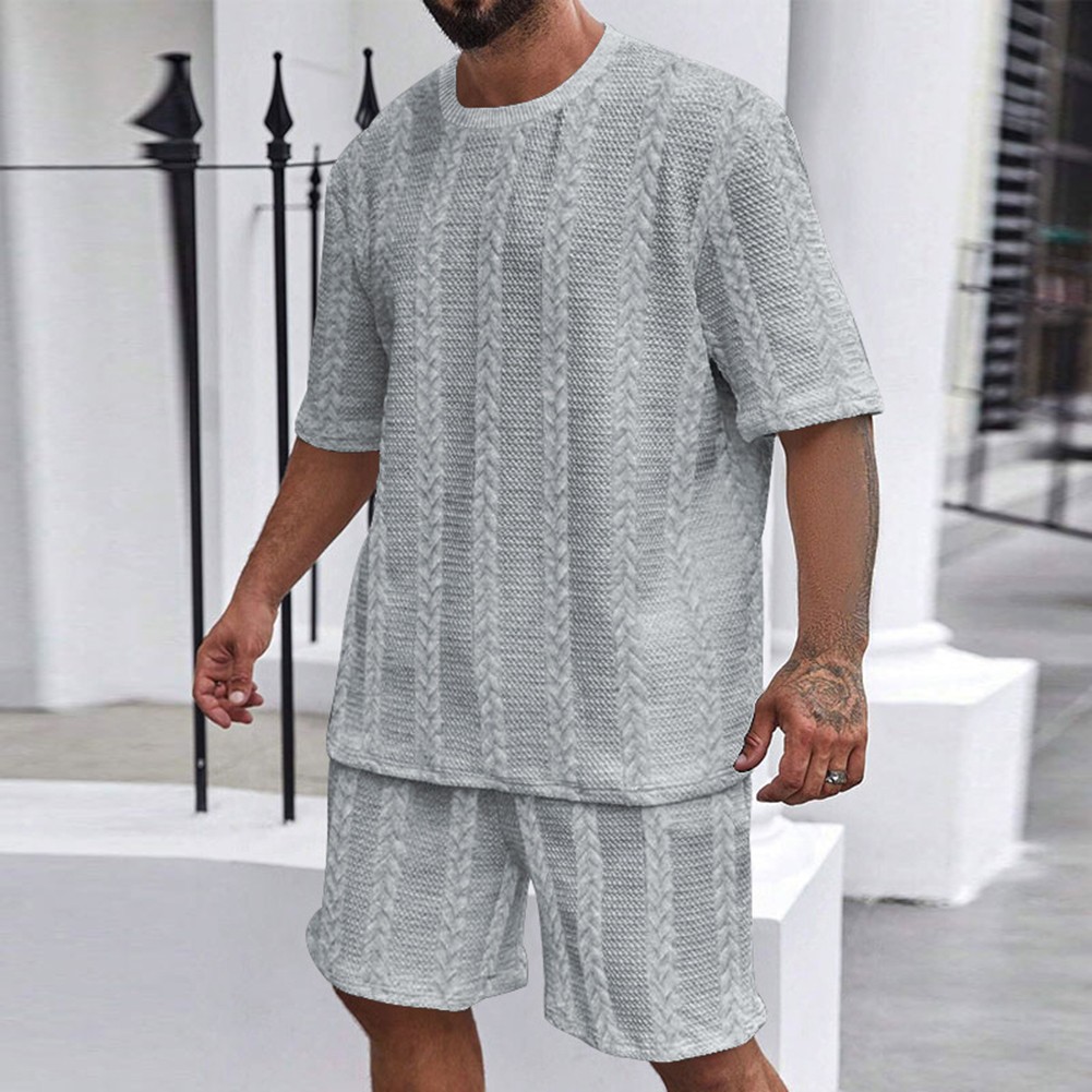 Fashionable Men's Sporty Knitted Set with Short Sleeve T Shirts and Shorts - Picture 21 of 84