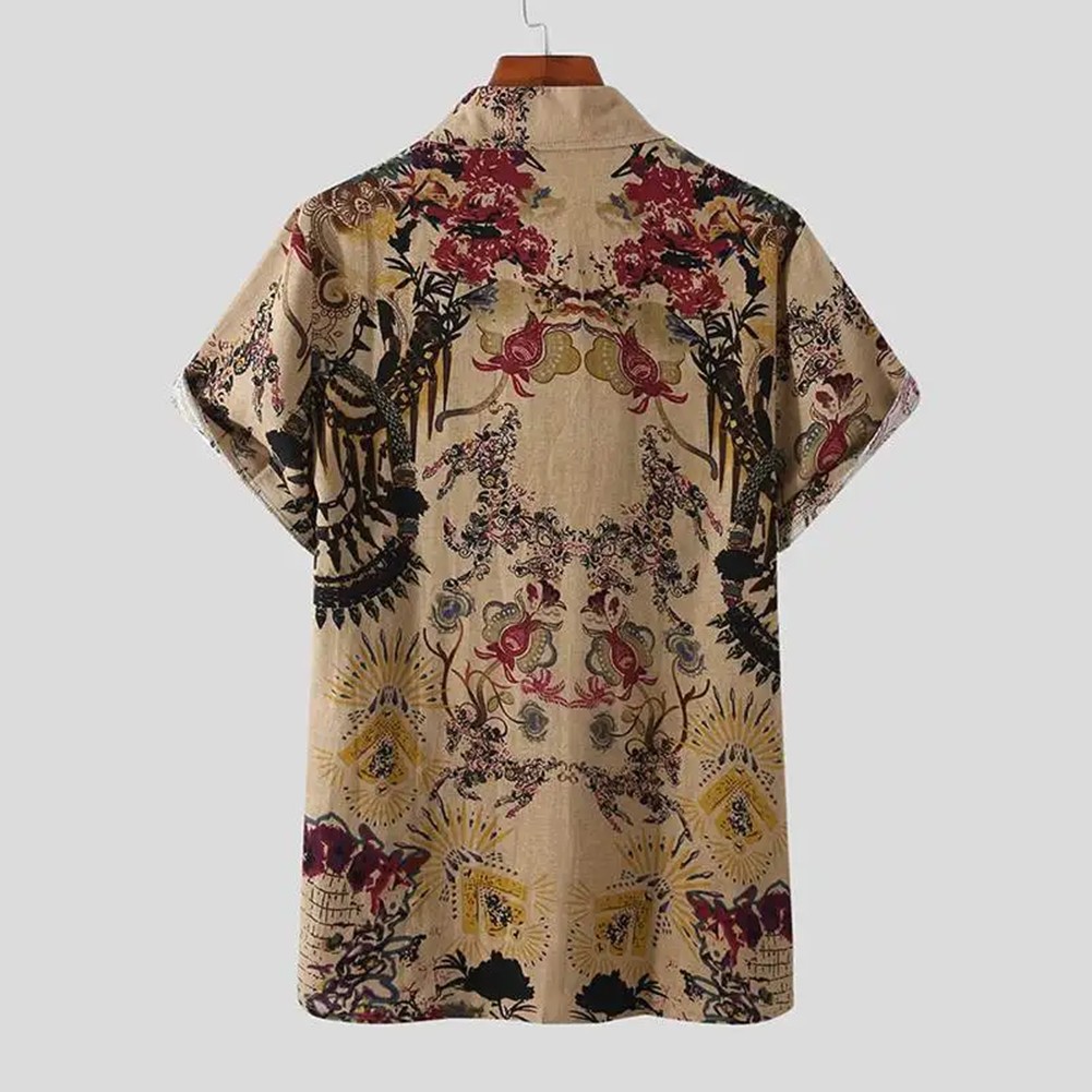 Vintage Streetwear Hawaiian Shirt for Men with Ethnic Style Floral Print - Picture 14 of 42