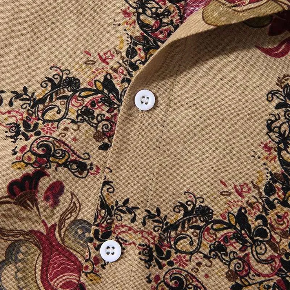Vintage Streetwear Hawaiian Shirt for Men with Ethnic Style Floral Print - Picture 18 of 42