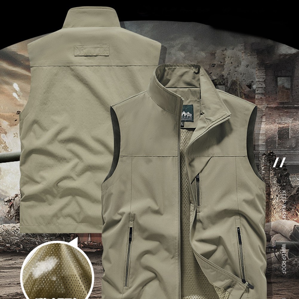 Gilet sans manches vente en gros homme couleur unie avec doublure maille respirante vert armé