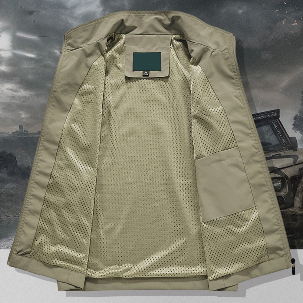 Gilet sans manches homme couleur unie officiel avec doublure maille respirante vert armé