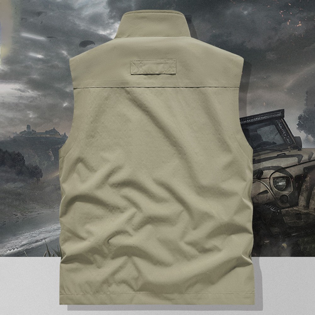 Gilet sans manches homme soldes couleur unie avec doublure maille respirante vert armé