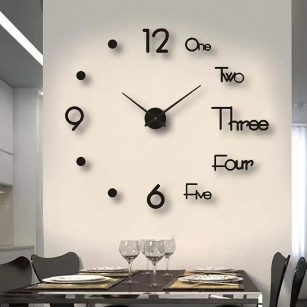 Large 3D Wall Clock with Modern Mirror Sticker Art Design for Home Decor
