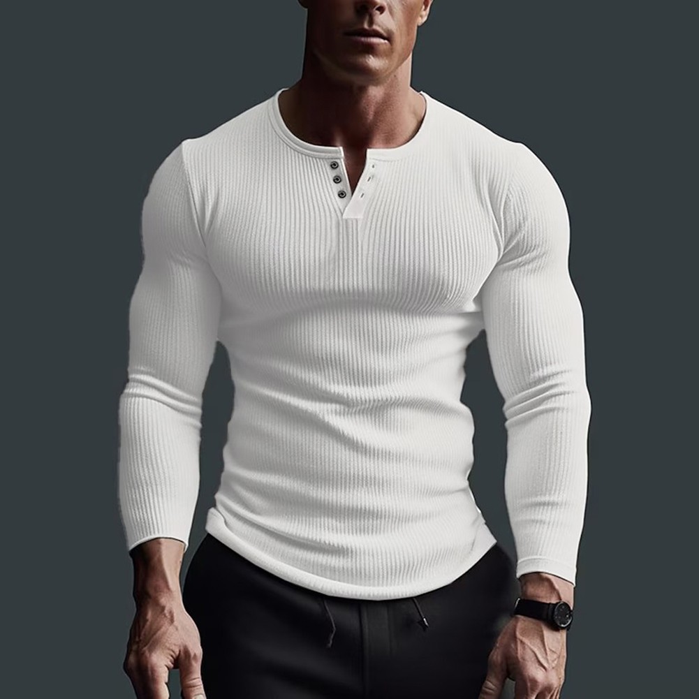Black/White/Grey Men T-Shirt Fitness Shirts High Elasticity Long Sleeve - Picture 13 of 18