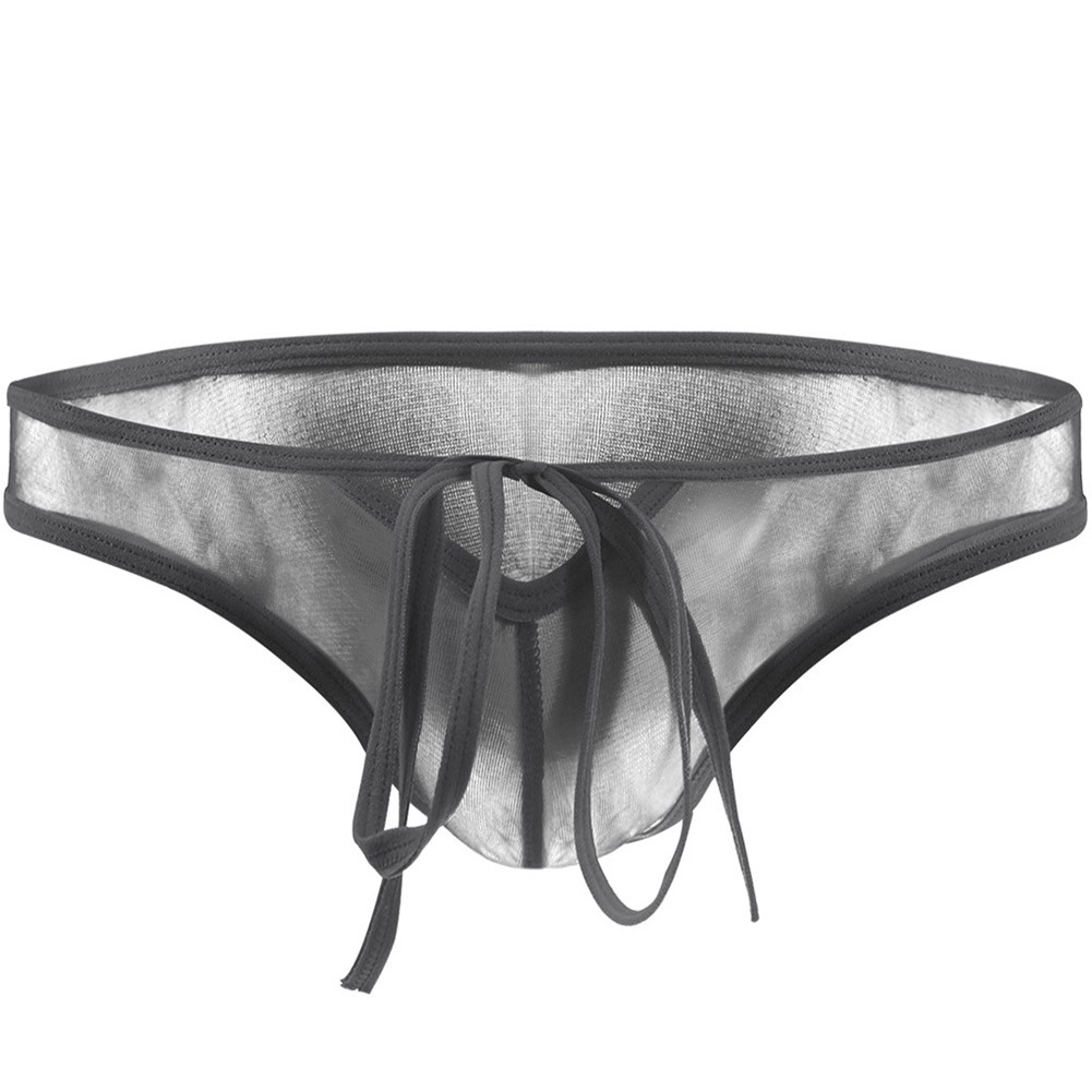 Culotte sexy homme officiel maille transparente taille basse sous vêtement pochette noir