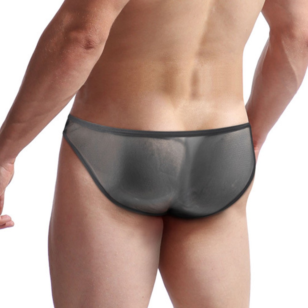 Culotte sexy homme maille transparente taille basse ventes exceptionnelles sous vêtement pochette noir