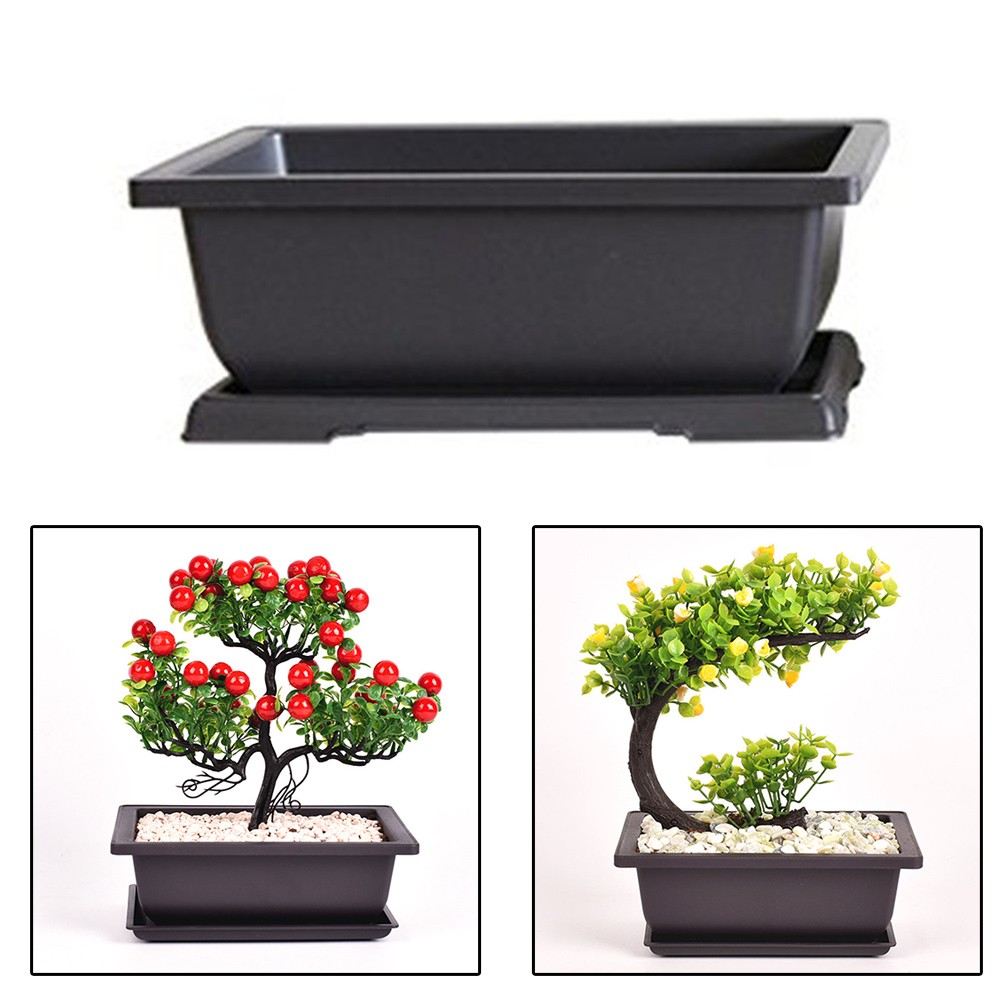 Indoor Space Rectangular Plastic Flower Pot Elegant Look Matching Tray Included - Picture 22 of 25