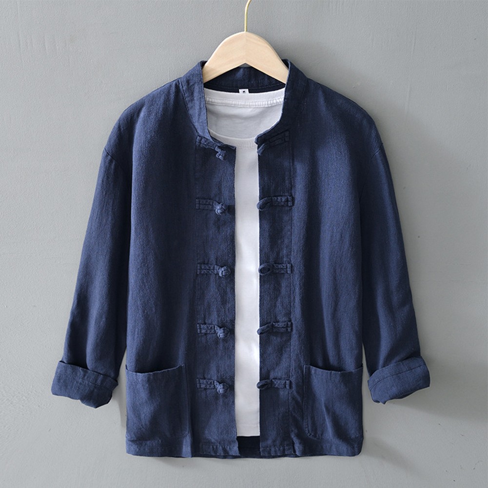 Traditional Stand up Collar Tang Suit Shirt for Men's Chinese Style Look - Picture 14 of 30