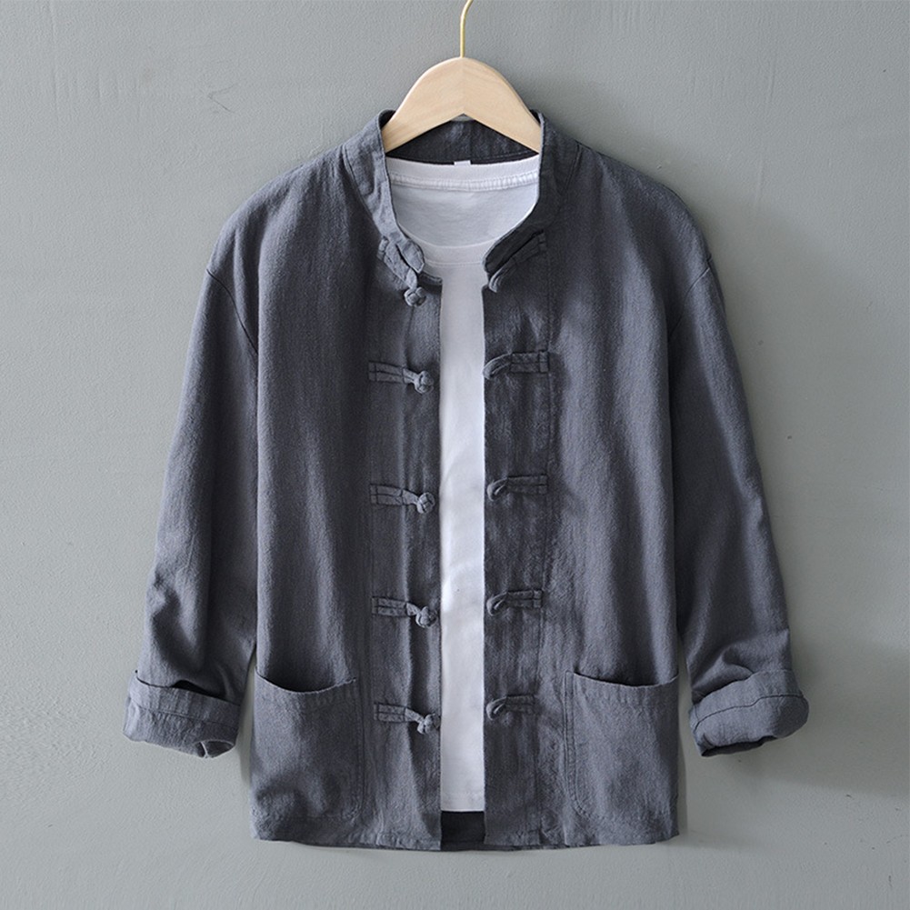 Traditional Stand up Collar Tang Suit Shirt for Men's Chinese Style Look - Picture 27 of 30