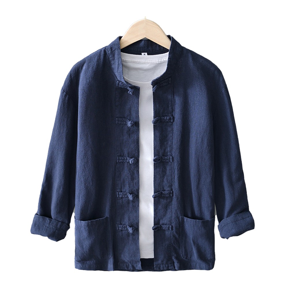 Traditional Stand up Collar Tang Suit Shirt for Men's Chinese Style Look - Picture 15 of 30