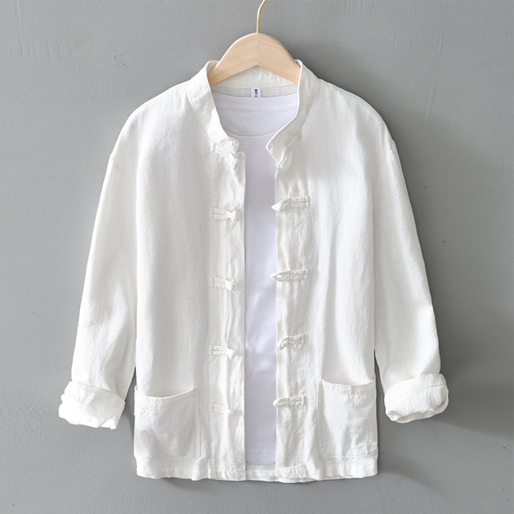 Traditional Stand up Collar Tang Suit Shirt for Men's Chinese Style Look - Picture 25 of 30