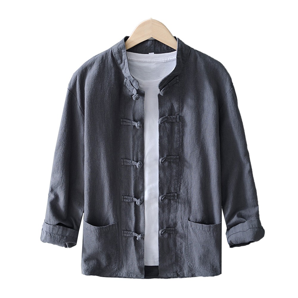 Traditional Stand up Collar Tang Suit Shirt for Men's Chinese Style Look - Picture 28 of 30