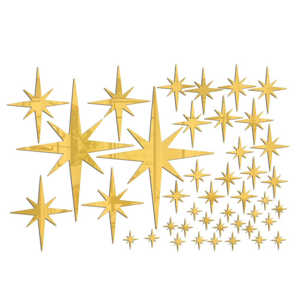42Pcs Removable Star Wall Stickers Acrylic Mirror Stylish Design Multicolor