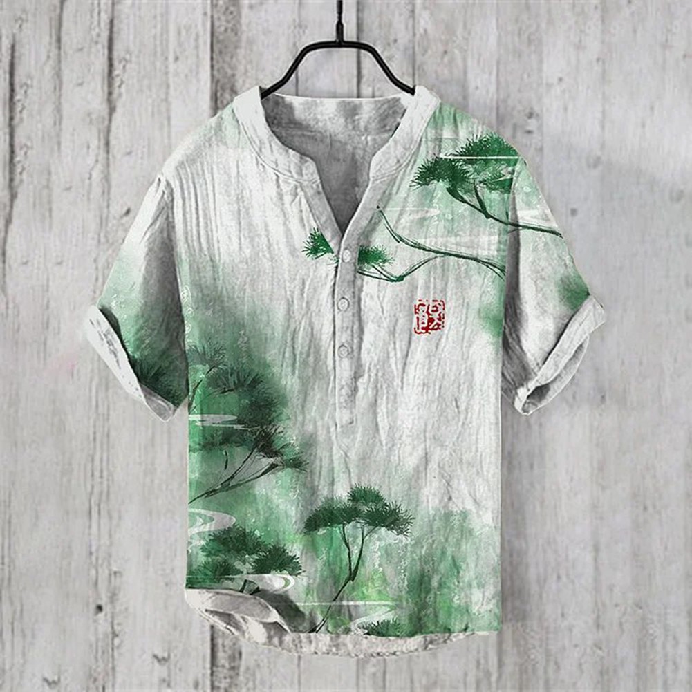 Casual Men's Summer V Neck Shirt Fashion Hawaiian Streetwear 3D Printed Top