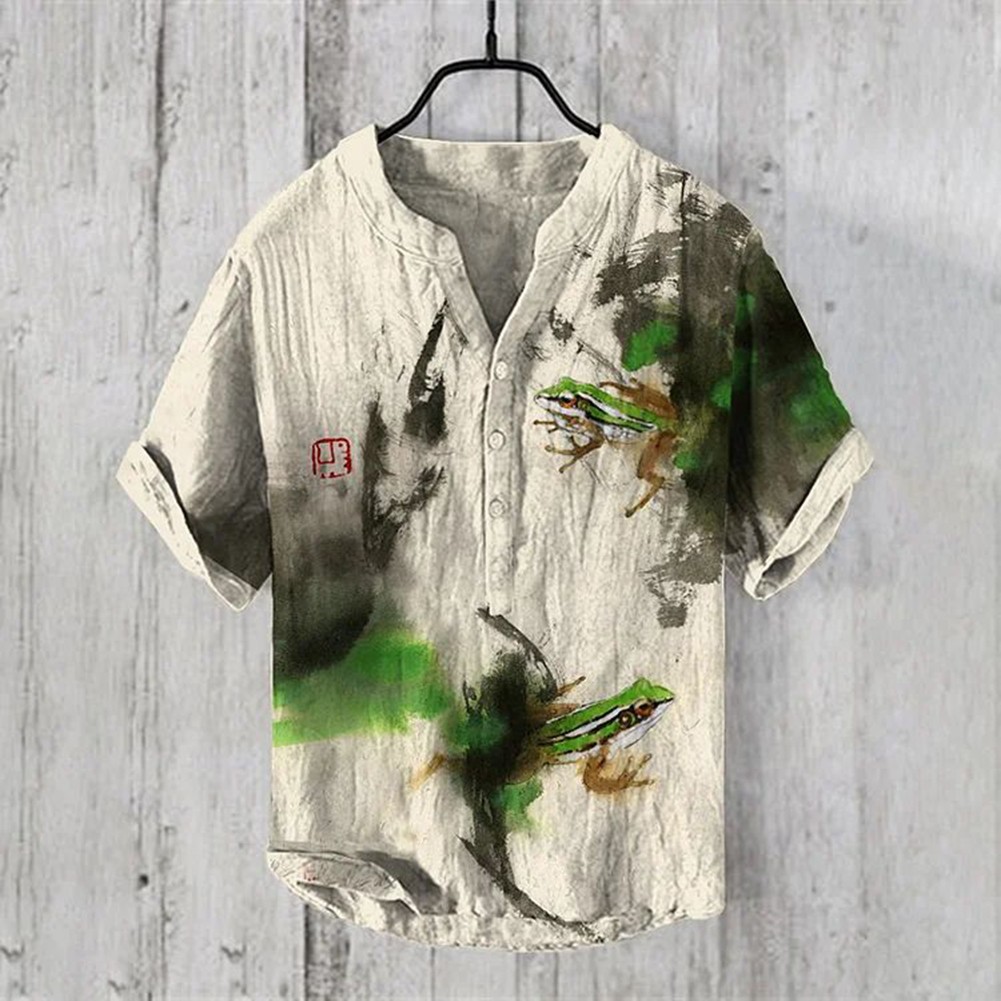 Casual Men's Summer V Neck Shirt Fashion Hawaiian Streetwear 3D Printed Top