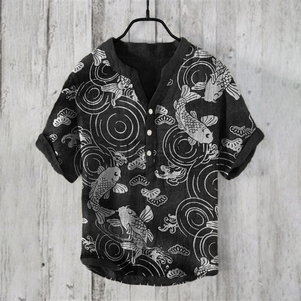 Casual Men's Summer V Neck Shirt Fashion Hawaiian Streetwear 3D Printed Top