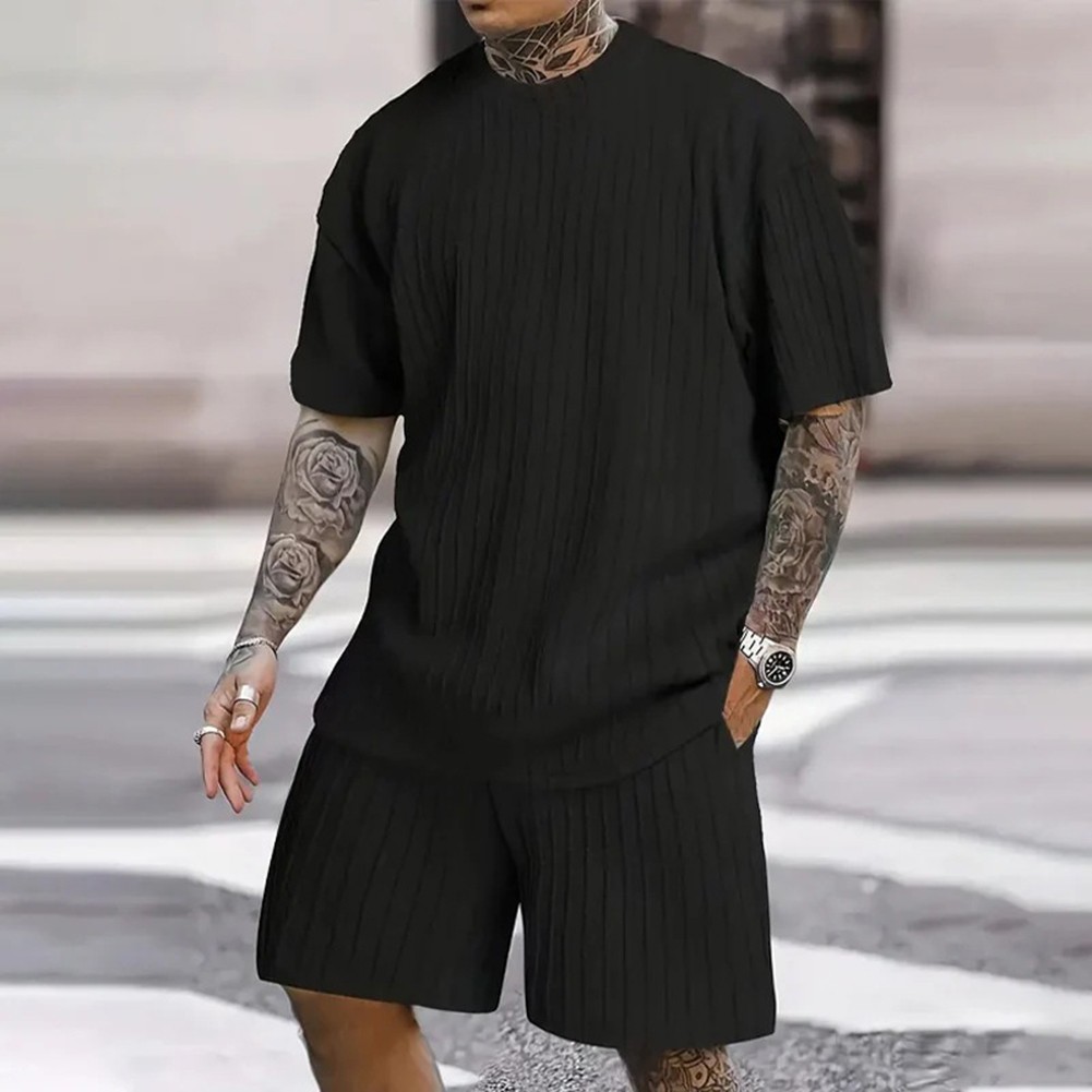 6) Trendy Men's Summer Striped Tshirt And Shorts Two Piece Set Fashion Outfits - Picture 13 of 48
