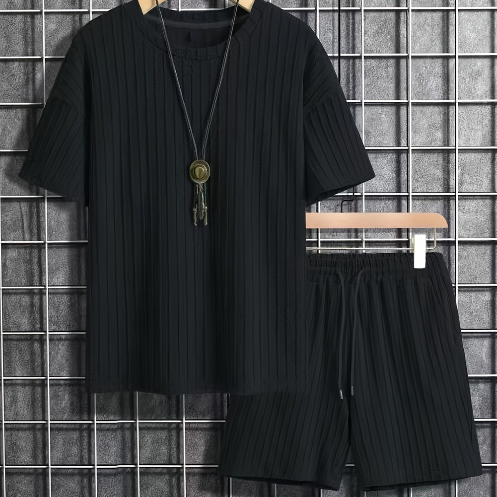6) Trendy Men's Summer Striped Tshirt And Shorts Two Piece Set Fashion Outfits - Picture 18 of 48