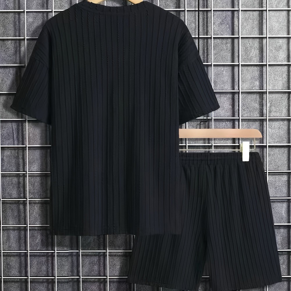 6) Trendy Men's Summer Striped Tshirt And Shorts Two Piece Set Fashion Outfits - Picture 15 of 48