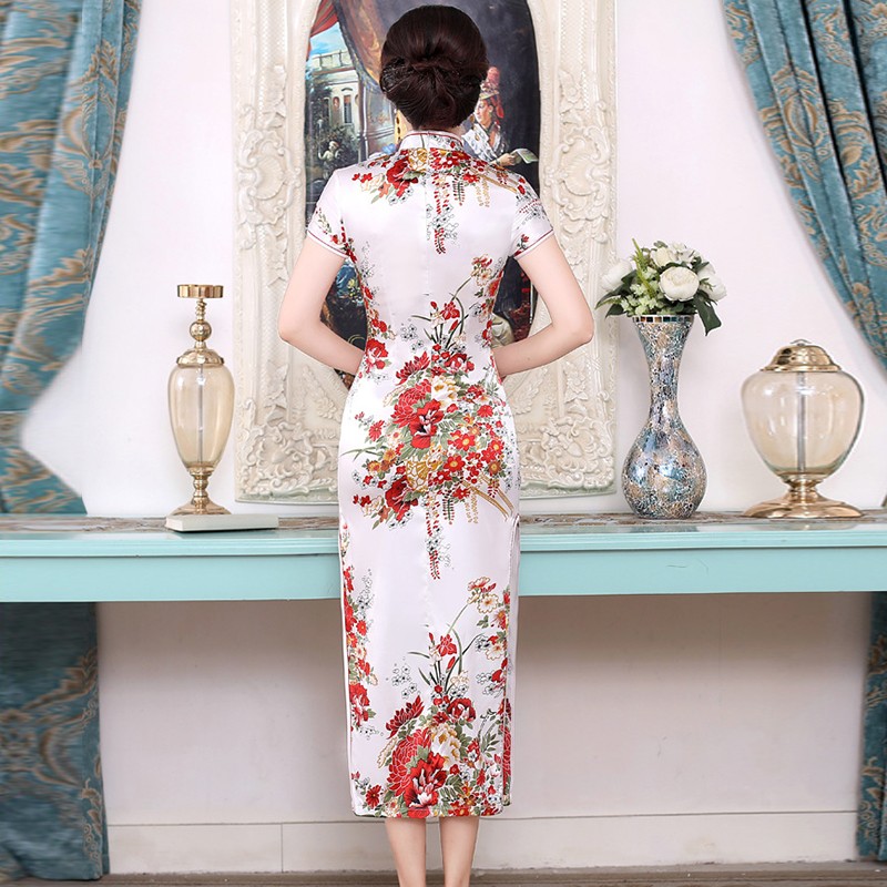 Stylish Traditional Cheongsam Dress with Short Sleeves and Floral Pattern - Picture 11 of 19