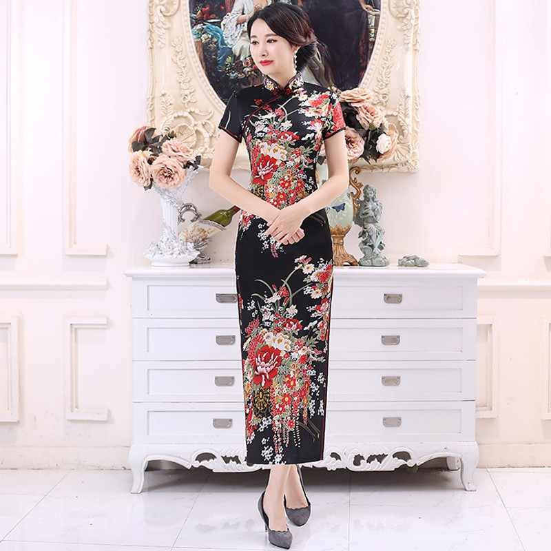 Stylish Traditional Cheongsam Dress with Short Sleeves and Floral Pattern - Picture 12 of 19