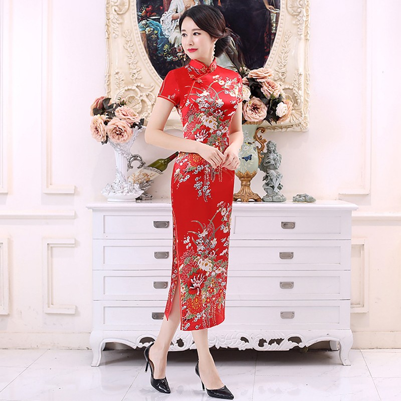 Slim Fit Floral Print Cheongsam Dress Women's Traditional Chinese Dress - Picture 26 of 28