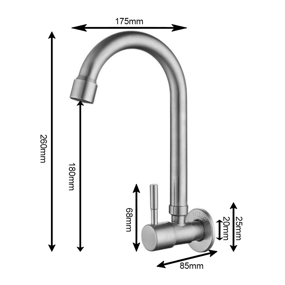 Sleek and Modern Stainless Steel Wall Mounted Kitchen Sink Water Faucet Tap