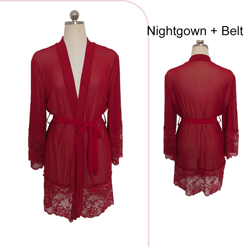 Charming Black Lace See Through Women's Nightgown Robe Belt Set Pajama - Picture 52 of 54