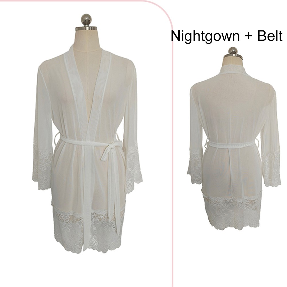 Charming Black Lace See Through Women's Nightgown Robe Belt Set Pajama - Picture 49 of 54