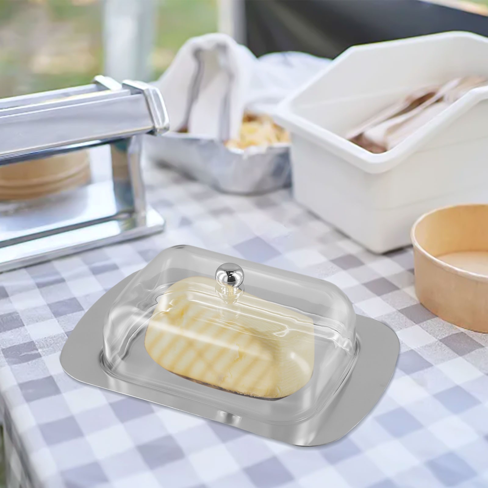 Stylish Brushed Stainless Steel Butter Dish Cheese Storage Tray Container - Picture 15 of 29