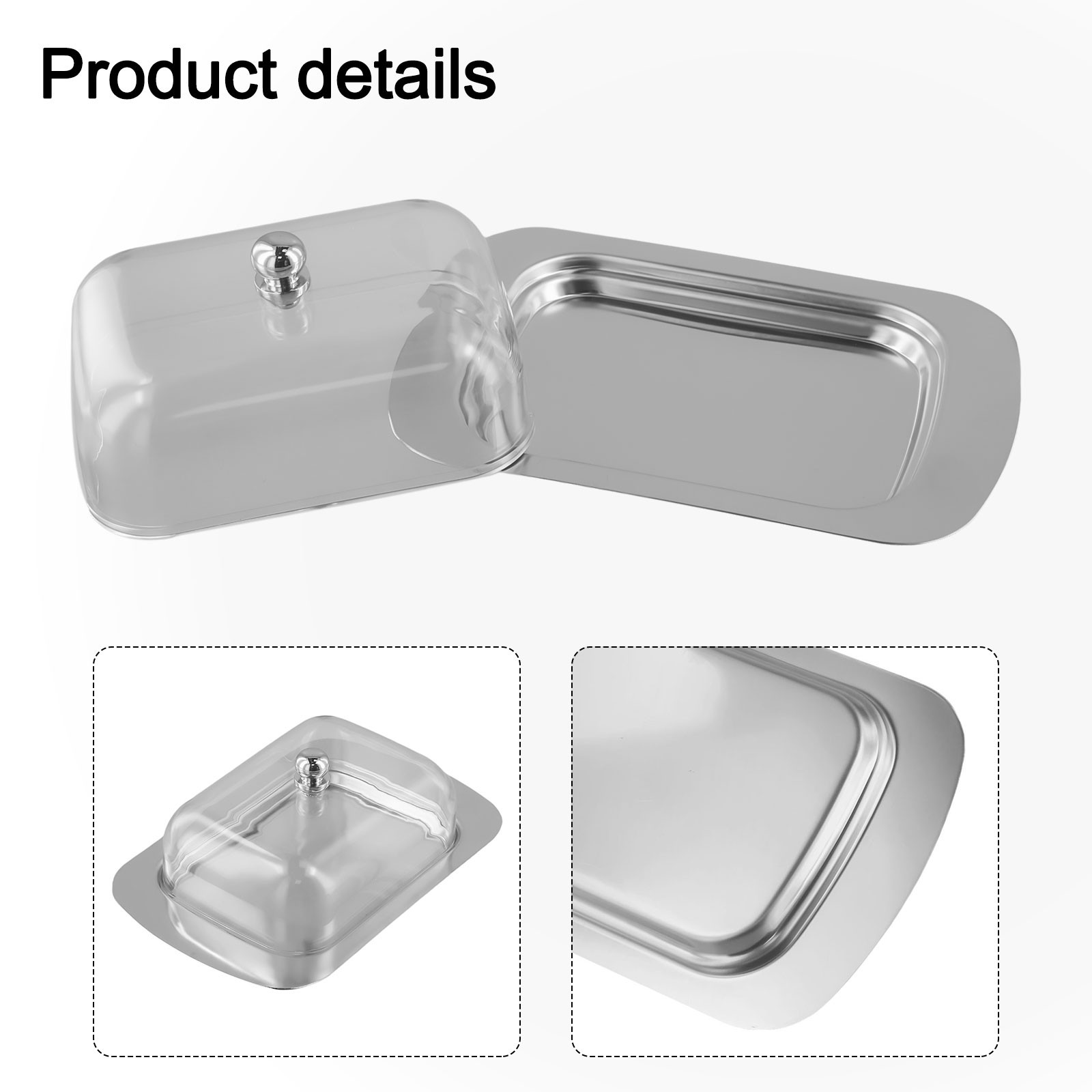 Stylish Brushed Stainless Steel Butter Dish Cheese Storage Tray Container - Picture 21 of 29